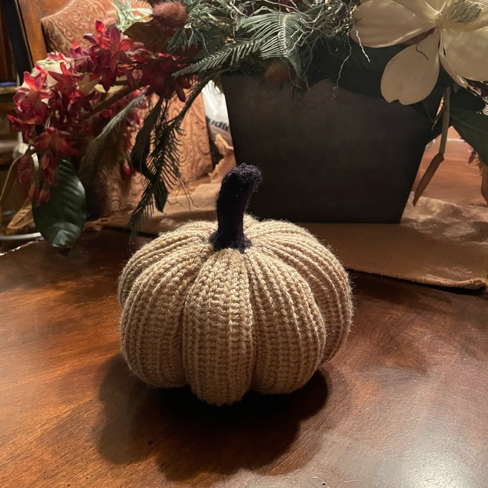 Handmade knit stuffed pumpkin!